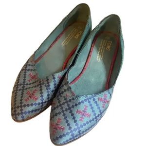 Toms Womens Jutti Flat Shoes Blue Algiers Suede Slip On Aztec Pointed Toe 7 M